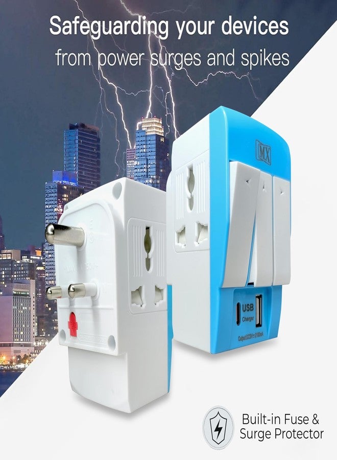 ام كي مقبس متعدد الأطراف من النوع C PD وUSB ثلاثي الأطراف - محول سفر عالمي مزود بمنافذ USB ومؤشر LED لكل منفذ - مقبس ثلاثي الاتجاهات (5 أمبير - 250 فولت) - لوحة تمديد من النوع D متعدد الألوان - Image 3